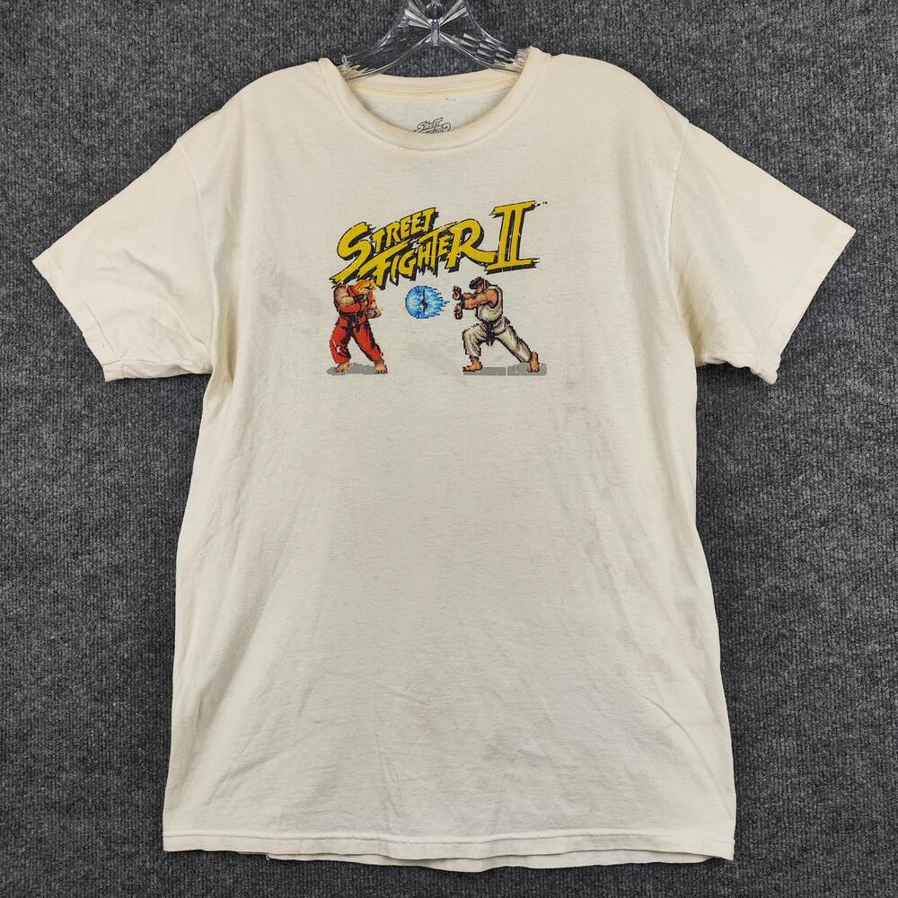 Street Fighter II Shirt Mens Large White Ryu Ken Changes Graphic Tee Video Game